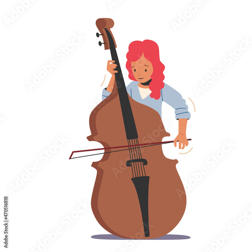 Musician Girl Play Contrabass or Cello String Instrument Perform on Stage with Classical Music Concert, Performance