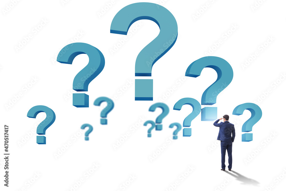 Concept of uncertainty with question and businessman Concept of uncertainty with question and businessman