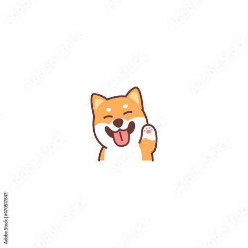 Cute shiba inu dog waving paw cartoon icon, vector illustration