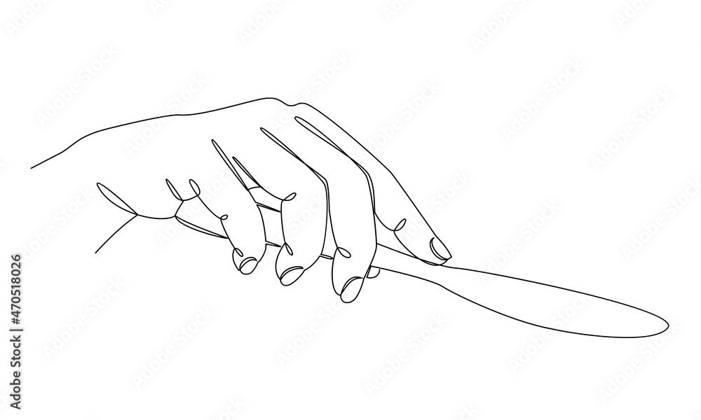 Silhouettes of a man's hand holding a knife in modern one line style. Continuous line drawing, aesthetic outline for home decor, posters, wall art, stickers, logo. Vector illustration. Silhouettes of a man's hand holding a knife in modern one line style. Continuous line drawing, aesthetic outline for home decor, posters, wall art, stickers, logo. Vector illustration.