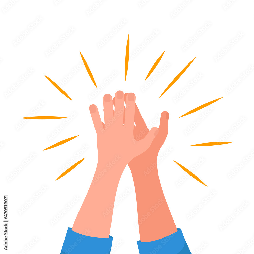 Person applauds. Human clapping hands. Isolated on whited vector illustration. Person applauds. Human clapping hands. Isolated on whited vector illustration.