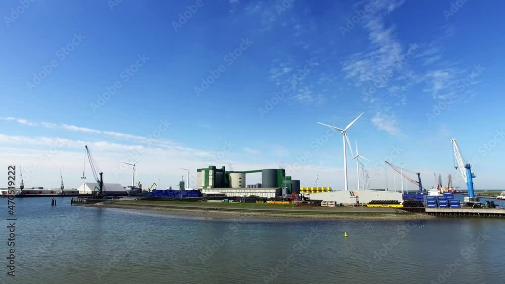 Power plants and offshore wind in Eemshaven port, Netherlands no noise Power plants and offshore wind in Eemshaven port, Netherlands no noise