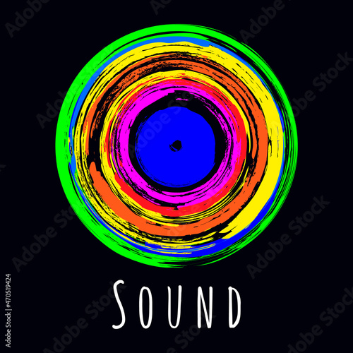 Neon vinyl record. Music disc, vinyl music waves. Disc cover, flyer, vinyl element for your design. Vector illustration.