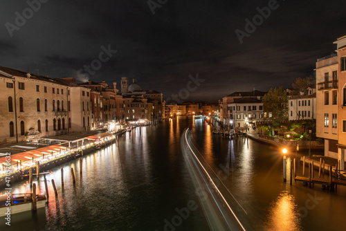 View on Canal Grande at Night, Boats passing by, Venice