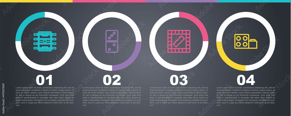 Set line Hockey table, Domino, Board game and Toy building block bricks. Business infographic template. Vector Set line Hockey table, Domino, Board game and Toy building block bricks. Business infographic template. Vector
