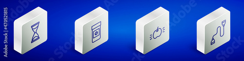 Set Isometric line Old hourglass, Anabolic drugs, Apple and Chest expander icon. Vector