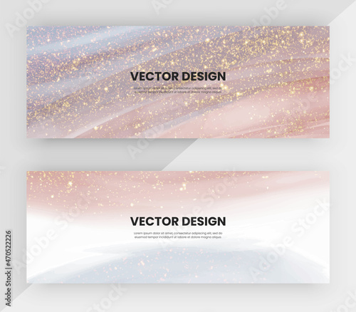 Horizontal web banners with purple and blue watercolor with gold glitter texture
