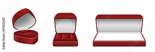 Set of realistic open red empty jewelry boxes for necklace, bracelet, ear rings or studs