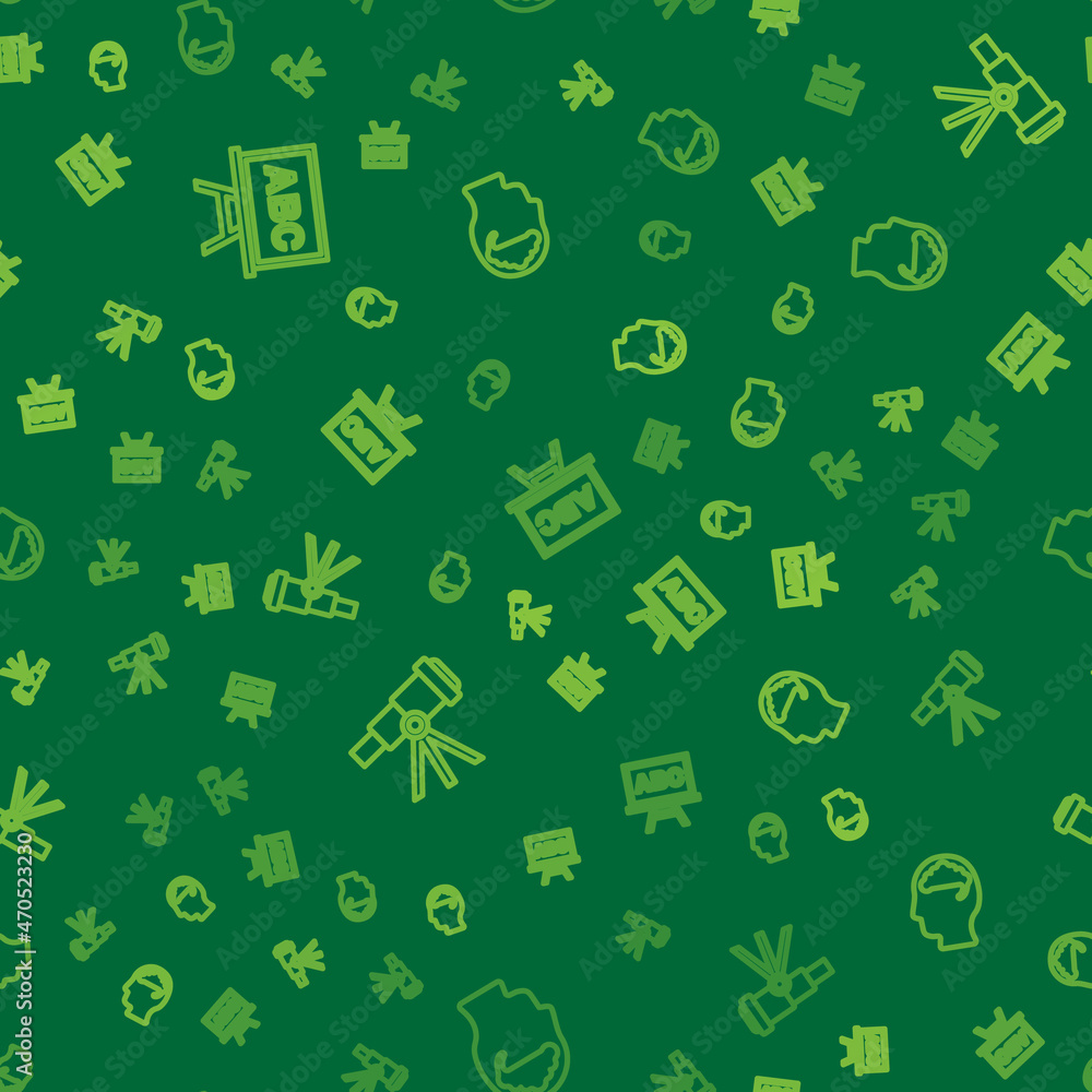 Set line Chalkboard, Telescope and Human brain on seamless pattern. Vector Set line Chalkboard, Telescope and Human brain on seamless pattern. Vector