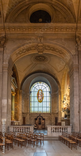 Paris, France - 11 13 2021: Saint-Germain-des-Pres district. View inside Saint-Sulpice Church