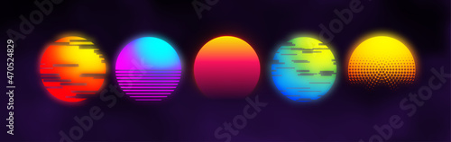 Retro sun set. 80s party background. Retro fashion Sci-Fi Background