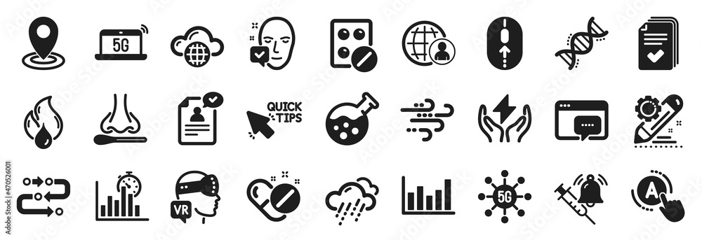 Set of Science icons, such as International recruitment, Nasal test, Augmented reality icons. Windy weather, Resume document, Flammable fuel signs. Chemistry lab, 5g notebook, Safe energy. Vector Set of Science icons, such as International recruitment, Nasal test, Augmented reality icons. Windy weather, Resume document, Flammable fuel signs. Chemistry lab, 5g notebook, Safe energy. Vector