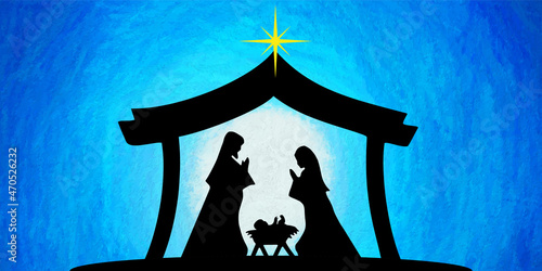 Christmas Nativity, watercolor painting sketch. Greeting card background.