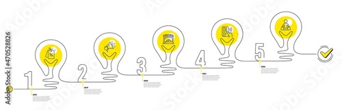 Trade Infographic timeline with 5 steps. Lightbulb journey path infographics. Shopping process diagram with Discounts tag, Shop, Payment and Shopper with purchases line icons. Vector