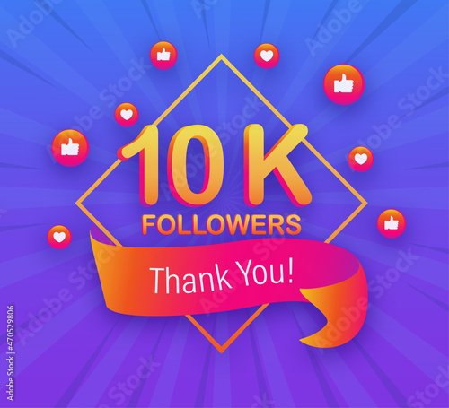 10k followers, Thank You, social sites post. Thank you followers congratulation poster. Vector illustration.