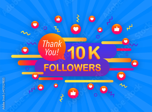 10k followers, Thank You, social sites post. Thank you followers congratulation poster. Vector illustration.
