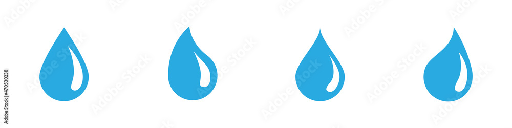 Conjunto de icono de gota azul de agua de lluvia, diferentes formas. Gota líquida. Ilustración vectorial - obrazy, fototapety, plakaty 