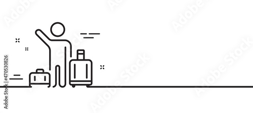 Baggage reclaim line icon. Airport transfer sign. Flight bags symbol. Minimal line illustration background. Airport transfer line icon pattern banner. White web template concept. Vector