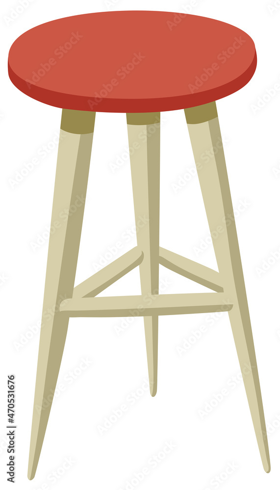 Minimalistic illustration of tall wooden side table or bar chair with red and beige color Minimalistic illustration of tall wooden side table or bar chair with red and beige color