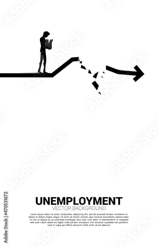 silhouette of unemployed man on broken graph. Concept for depression business and obstacle.