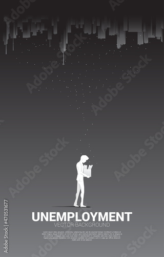 silhouette of unemployed man on in big city background. Concept of feeling depress in big city.