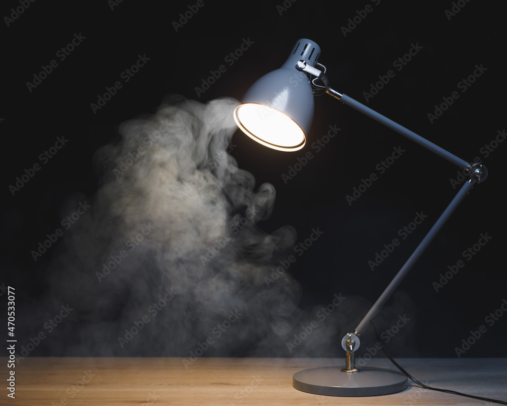 abstract desk lamp with smoke, dark background abstract desk lamp with smoke, dark background