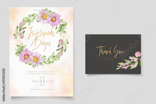 elegant watercolor floral wedding invitation card set 