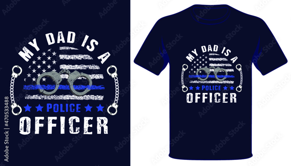 My dad is a police officer usa thin blue line grunge police dad tshirt design