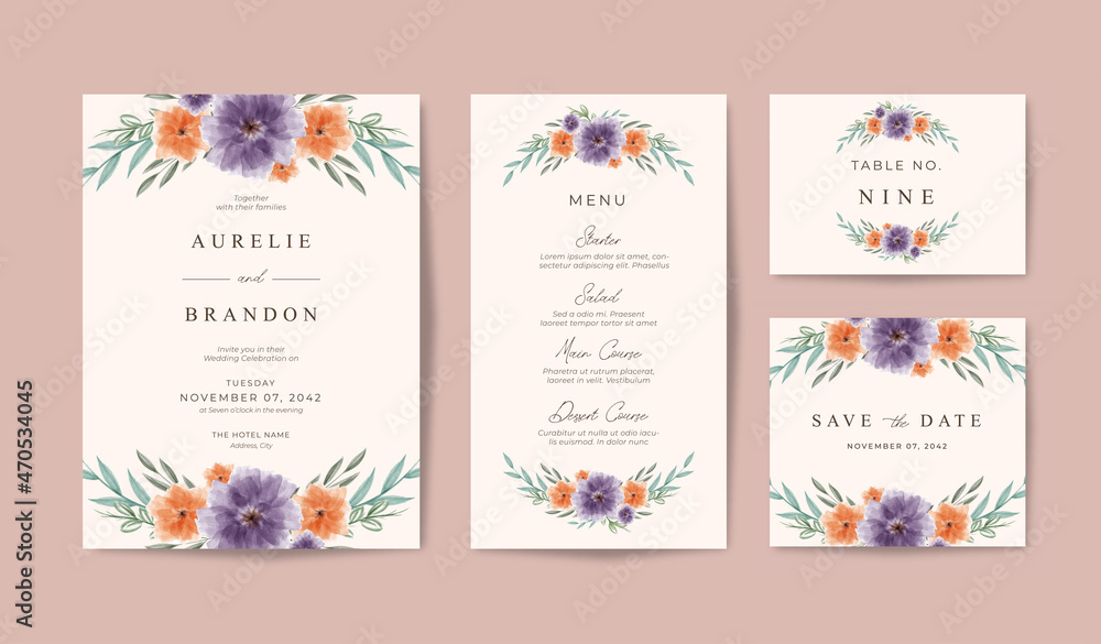Obraz premium Wedding invitation template with simple and beautiful bouquet floral decorative