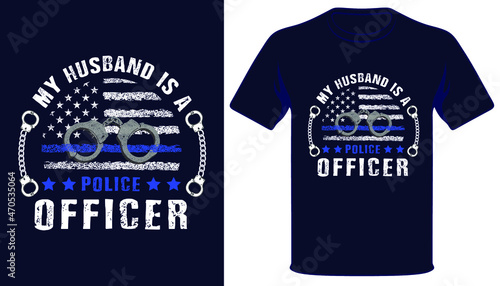 My husband is a police officer usa thin blue line grunge police flag tshirt design