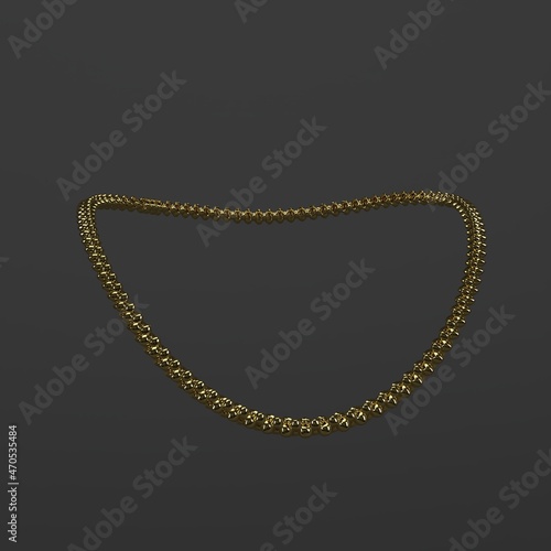 gold and shiny gold chain around the neck on a dark gray background.