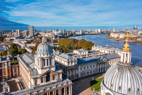 Stampa su tela Panoramic aerial view of Greenwich Old Naval Academy by the River Thames and Old