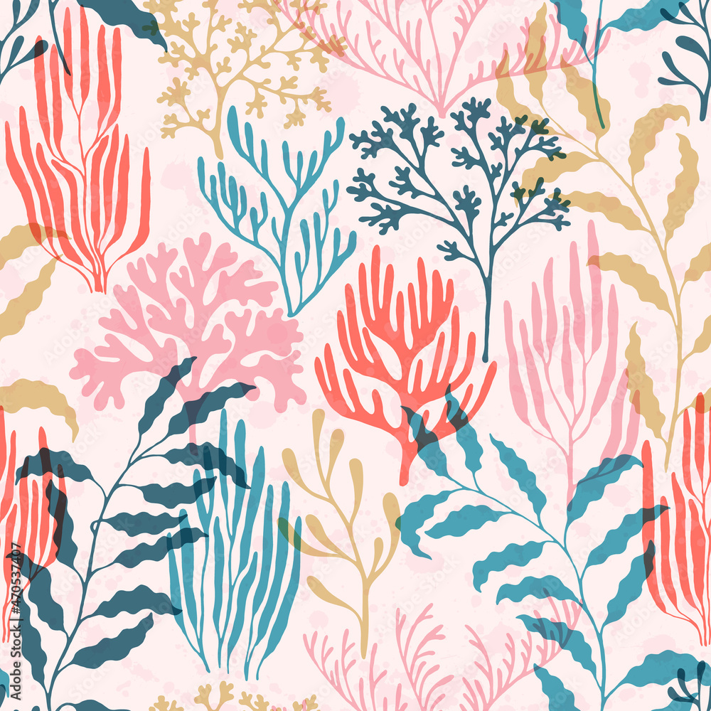 Coral reef seamless pattern., Red Sea coral reef branches and bushes cartoon. Coral reef seamless pattern., Red Sea coral reef branches and bushes cartoon.