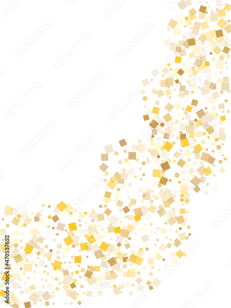 Yellow gold square confetti tinsels falling on white. Chic New Year vector sequins background. Gold foil confetti party explosion graphic design. Rhombus sparkles surprise backdrop. Yellow gold square confetti tinsels falling on white. Chic New Year vector sequins background. Gold foil confetti party explosion graphic design. Rhombus sparkles surprise backdrop.