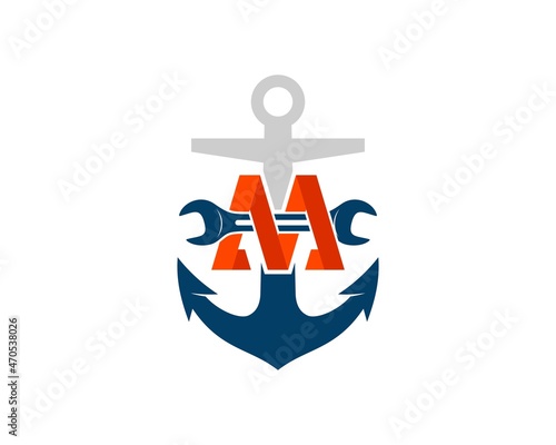 Anchor ship with m letter initial and repair wrench inside