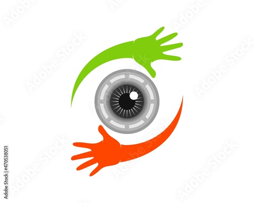 Circular hand care with eye lens inside