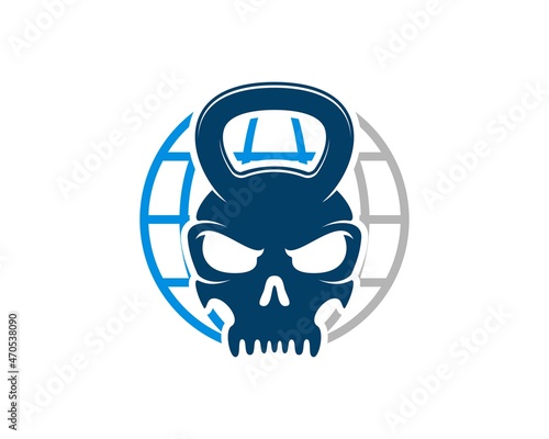 Abstract globe with skull head kettle bell inside