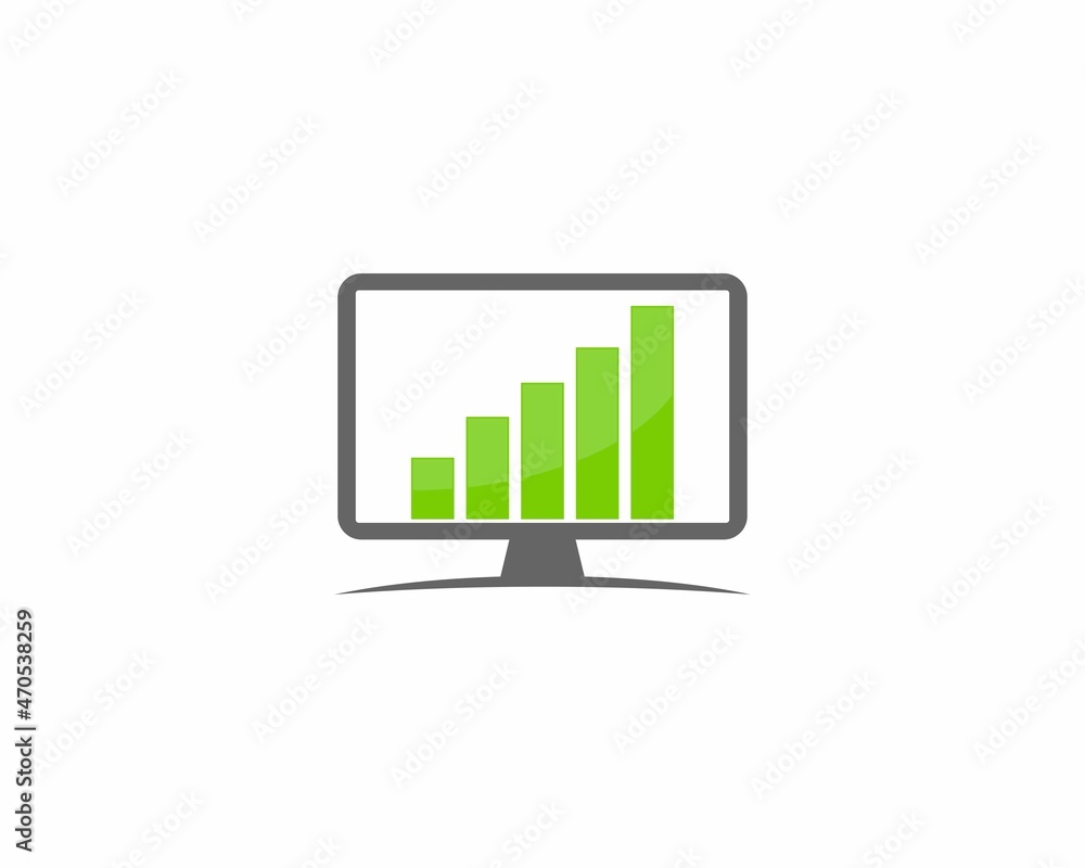 Computer with chart growth up inside Computer with chart growth up inside