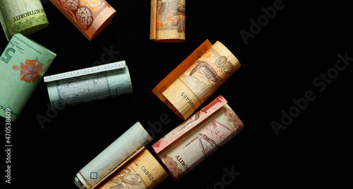 Close up of variety country banknotes or bills