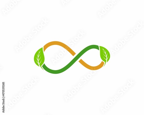 Infinity symbol with green leaf surrounding