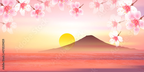 富士山 年賀状 桜 背景 © J BOY