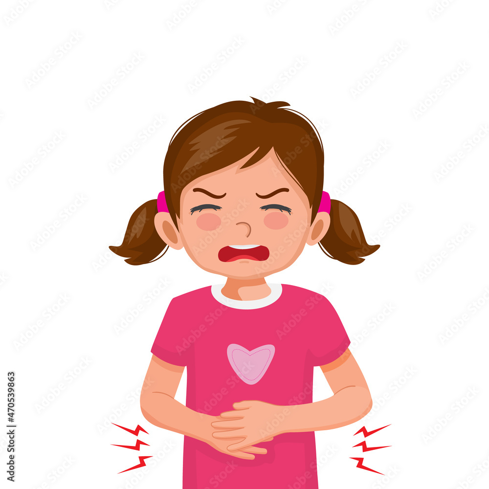 Cute little girl suffering from stomach ache, diarrhea, abdominal pain, gastritis, or food poisoning holding her belly. Cute little girl suffering from stomach ache, diarrhea, abdominal pain, gastritis, or food poisoning holding her belly.