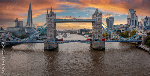 Aerial panoramic cityscape view of the London Tower Bridge and the River Thames  England  United Kingdom. Beautiful Tower bridge in London.