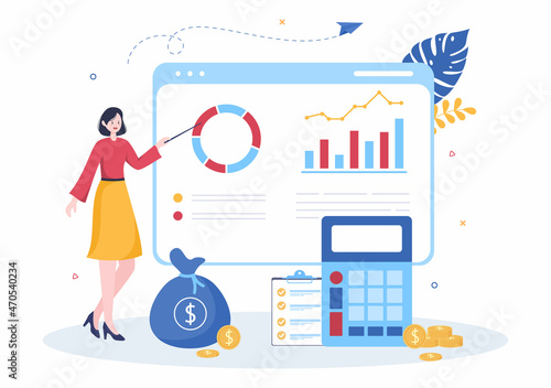 Budget Financial Analyst to Managing or Planning Spending Money at Checklist on Clipboard, Calculator and Calendar Background Vector Illustration