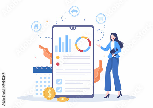 Budget Financial Analyst to Managing or Planning Spending Money at Checklist on Clipboard, Calculator and Calendar Background Vector Illustration