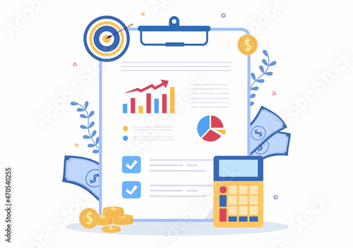 Budget Financial Analyst to Managing or Planning Spending Money at Checklist on Clipboard, Calculator and Calendar Background Vector Illustration