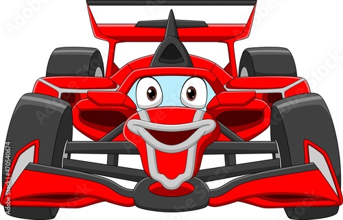 Cartoon smiling formula racing car mascot