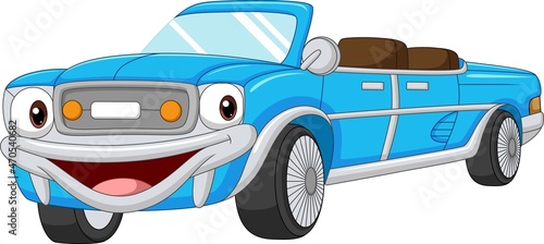 Cartoon smiling blue car convertible mascot