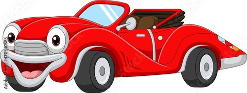Cartoon smiling red car convertible mascot
