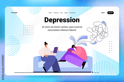depressed man visiting psychologist psychotherapist consulting patient during psychotherapy session mental health depression